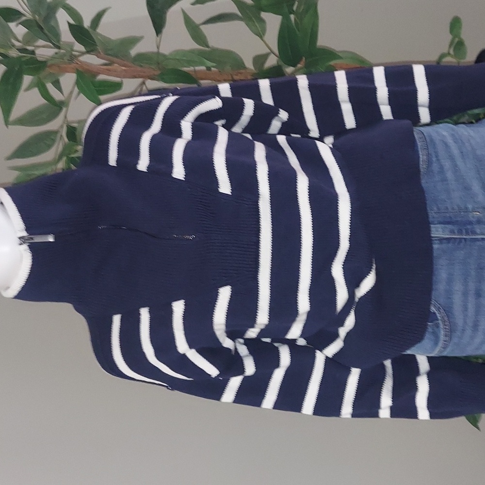 Banana Republic Organic Cotton Navy and Cream striped Sweater - Picture 2 of 4